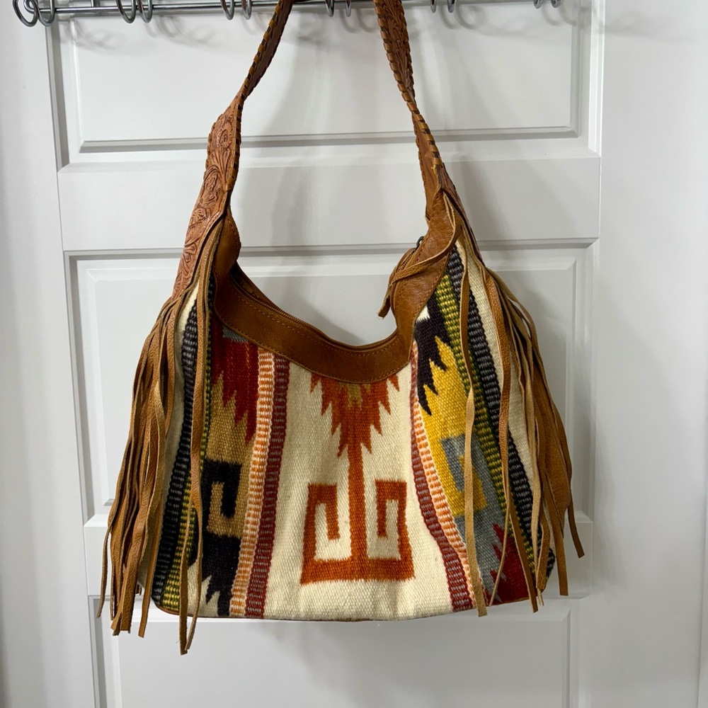 American Darling Brown and Red Geometric Shoulder Bag